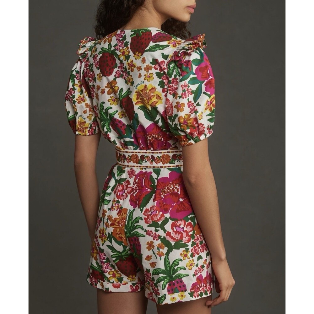 FARM Rio Flowerful Sketch Floral Belted Romper Pink Multicolor Size S Pockets - Picture 2 of 10